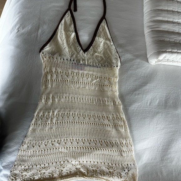 Edikted Dresses & Skirts - Edikted Beige Crochet Halter Dress